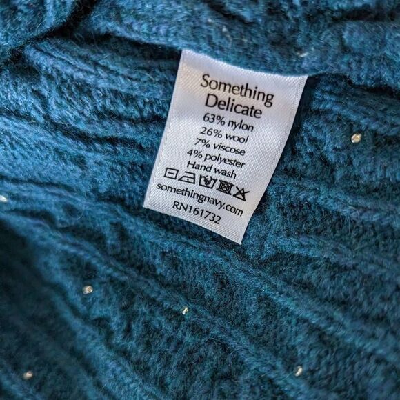 Something Navy Womens Sweater Pearl Embellishment Turquoise Small - Picture 12 of 12